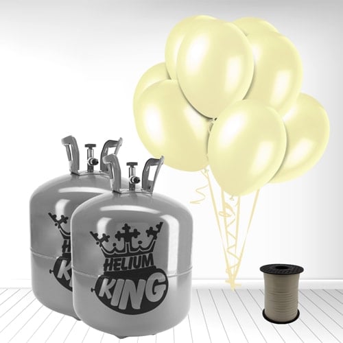 Disposable Helium Gas Canister with 100 Ivory Balloons and Curling Ribbon Product Gallery Image