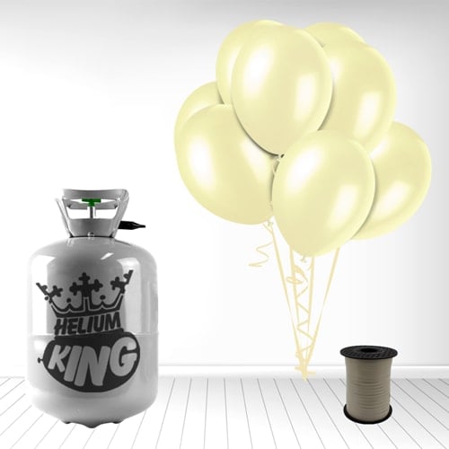 Disposable Helium Gas Canister with 30 Ivory Balloons and Curling Ribbon Product Gallery Image