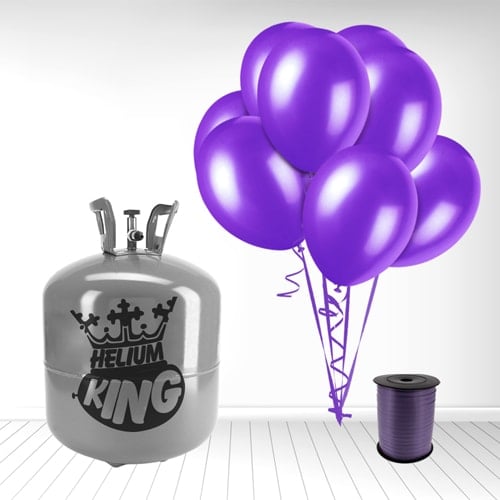 Disposable Helium Gas Canister with 50 Deep Purple Balloons and Curling Ribbon Product Gallery Image