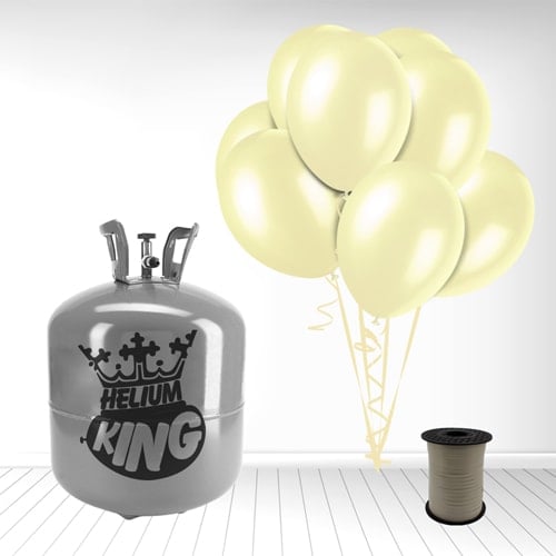 Disposable Helium Gas Canister with 50 Ivory Balloons and Curling Ribbon Product Gallery Image