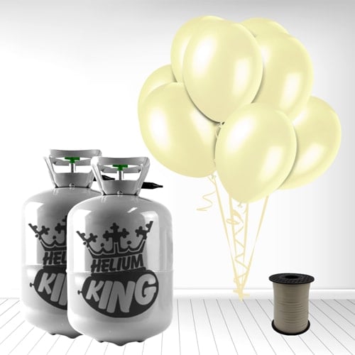 Disposable Helium Gas Canister with 60 Ivory Balloons and Curling Ribbon Product Gallery Image