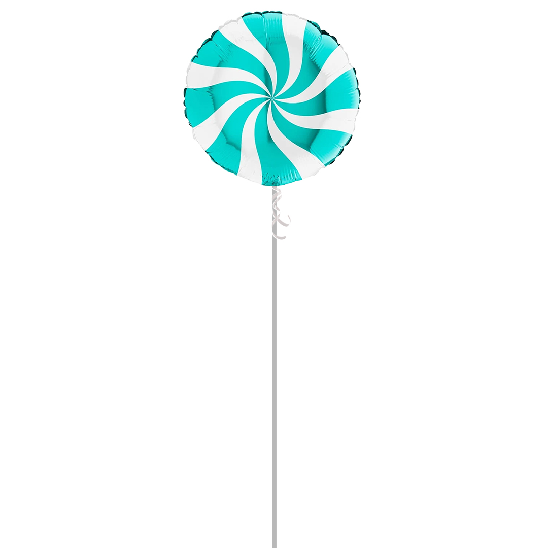 White & Turquoise Blue Candy Swirl Round Foil Helium Balloon - Inflated Balloon in a Box