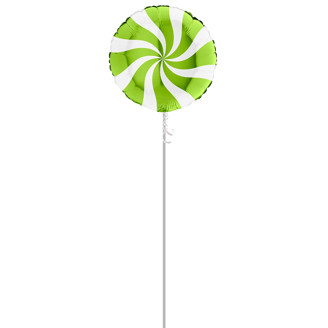 White & Lime Green Candy Swirl Round Foil Helium Balloon - Inflated Balloon in a Box Product Gallery Image