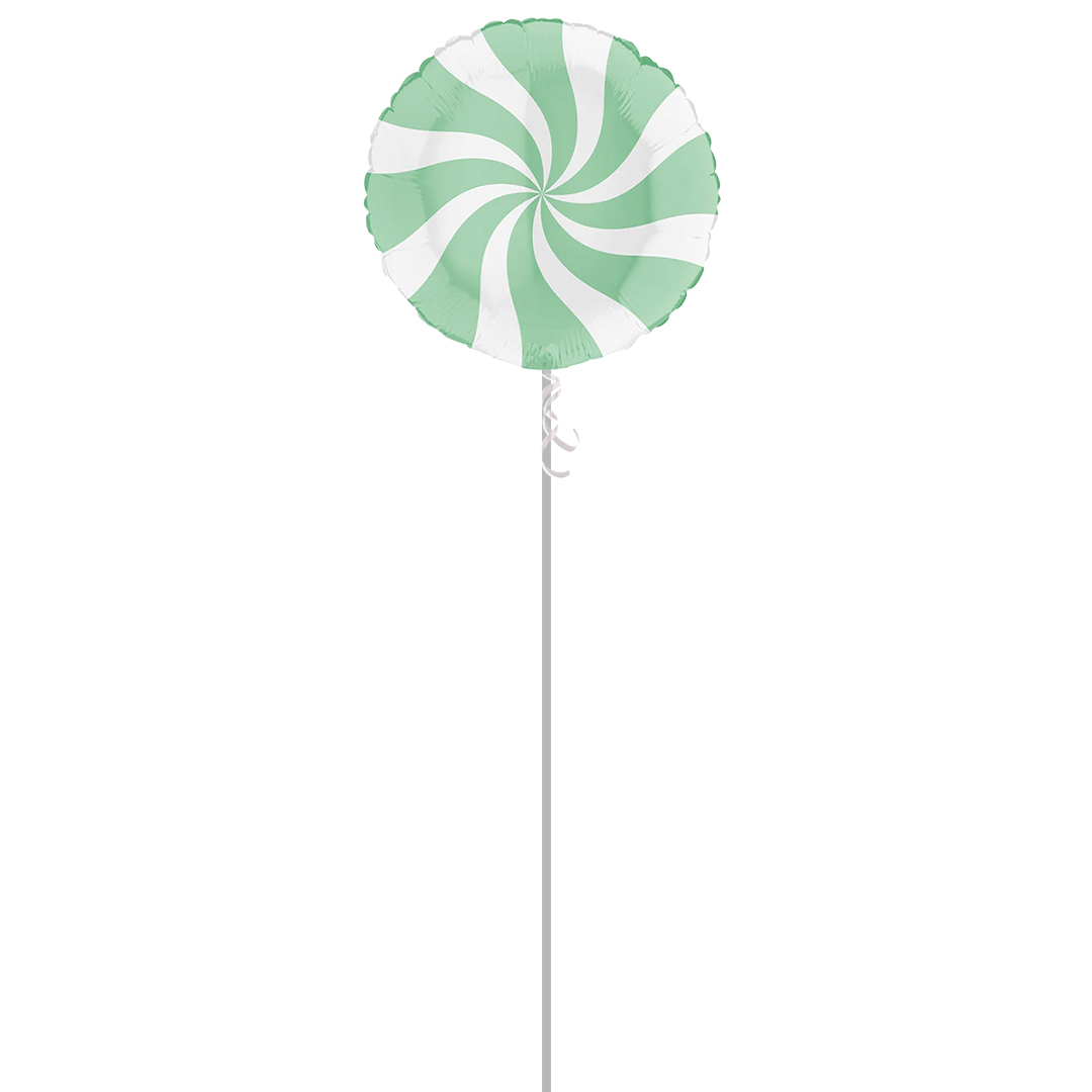 White & Matte Green Candy Swirl Round Foil Helium Balloon - Inflated Balloon in a Box Product Gallery Image