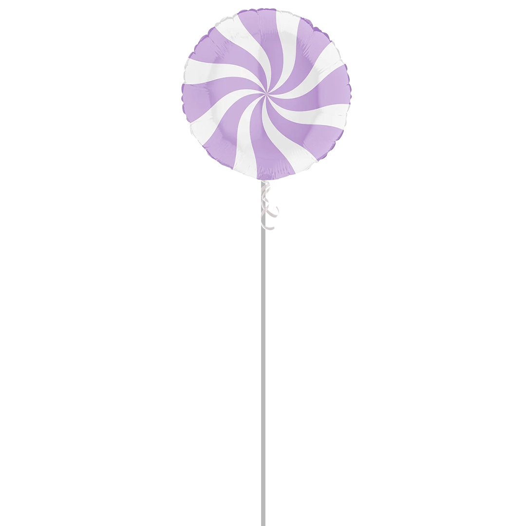White & Matte Lilac Candy Swirl Round Foil Helium Balloon - Inflated Balloon in a Box