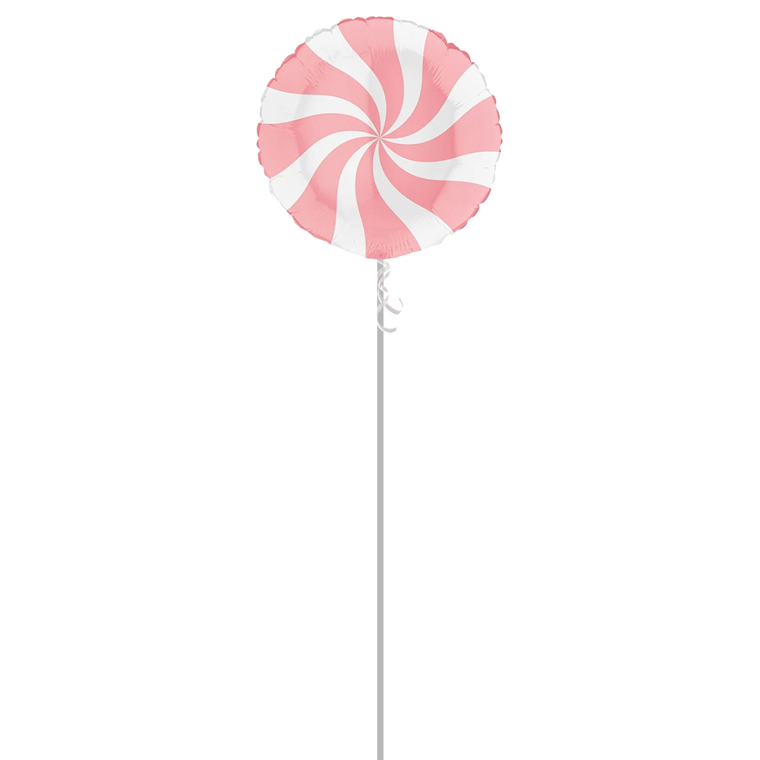 White & Matte Pink Candy Swirl Round Foil Helium Balloon - Inflated Balloon in a Box