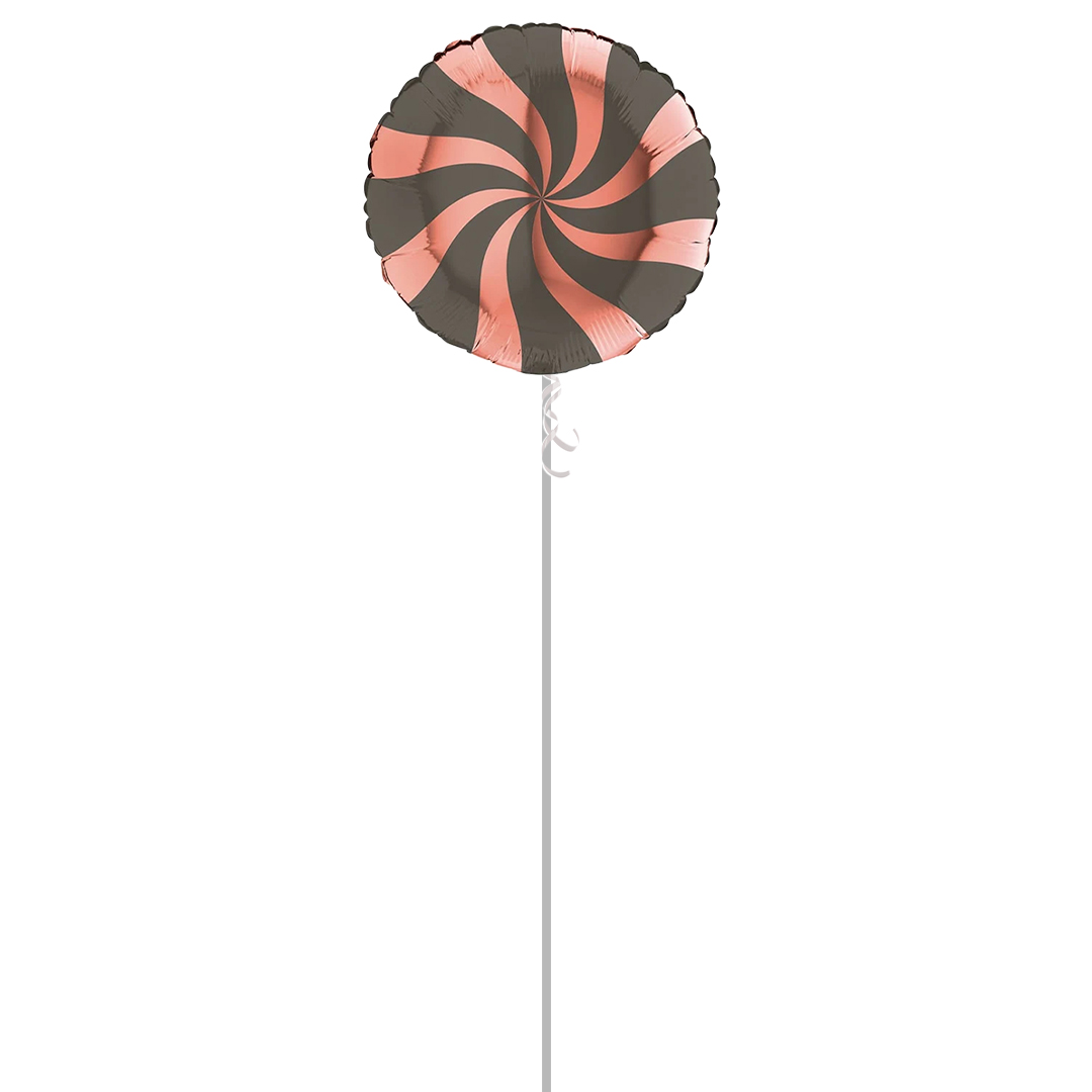 Rose Gold & Platinum Grey Candy Swirl Round Foil Helium Balloon - Inflated Balloon in a Box