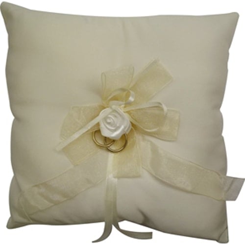 Ivory Square Wedding Ring Cushion with Rose