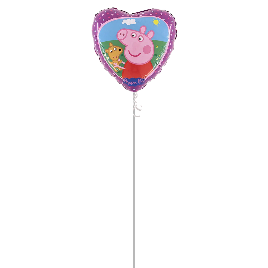 Peppa Pig and Teddy Heart Shape Foil Helium Balloon - Inflated Balloon in a Box Product Gallery Image