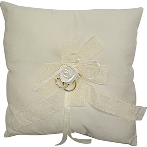 White Square Wedding Ring Cushion with Rose