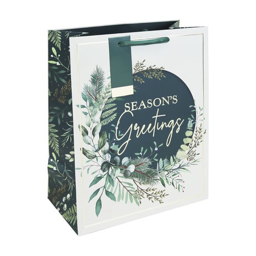 Season's Greetings Christmas Large White Gift Bag 33cm