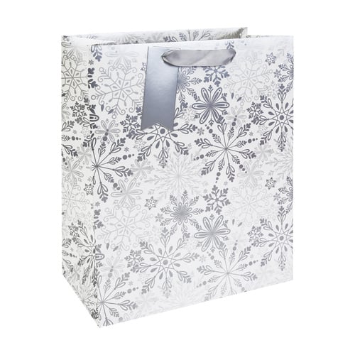 Silver Snowflake Large White Gift Bag 33cm