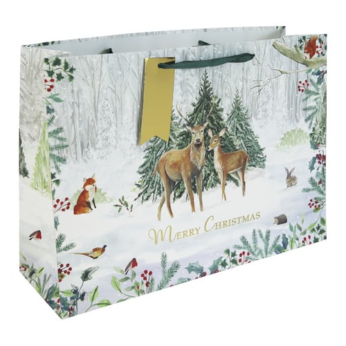 Christmas Deer Extra Large White Kraft Shopper Gift Bag 44cm