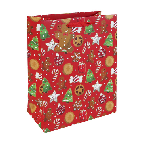 Gingerbread Christmas Large Red Gift Bag 33cm