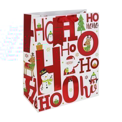Ho Ho Ho Cute Christmas Characters Large White Gift Bag 33cm