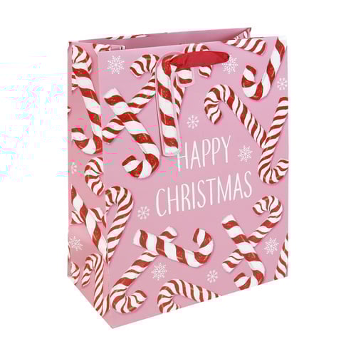 Christmas Candy Cane Large Pink Gift Bag 33cm