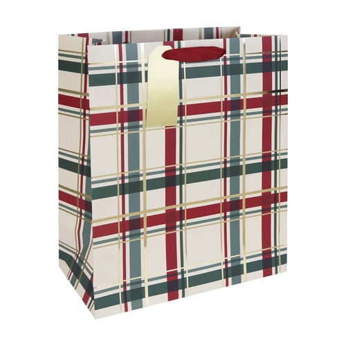 Cream Tartan Large Gift Bag 33cm