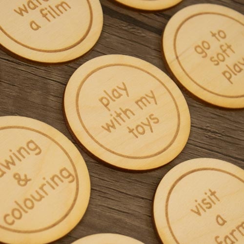 Custom Wooden Activity Tokens with Personalised Bag Set Product Gallery Image