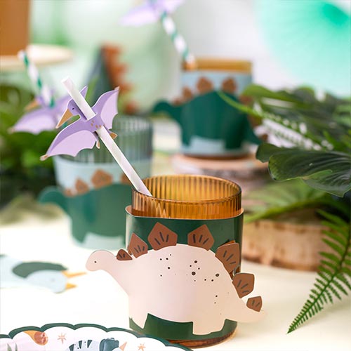 Adjustable Dinosaur Cup Cover Paper Sleeves - Pack of 6 Product Gallery Image