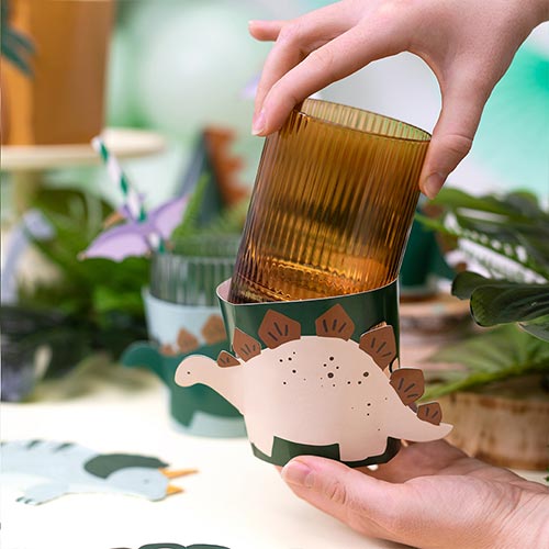 Adjustable Dinosaur Cup Cover Paper Sleeves - Pack of 6 Product Gallery Image