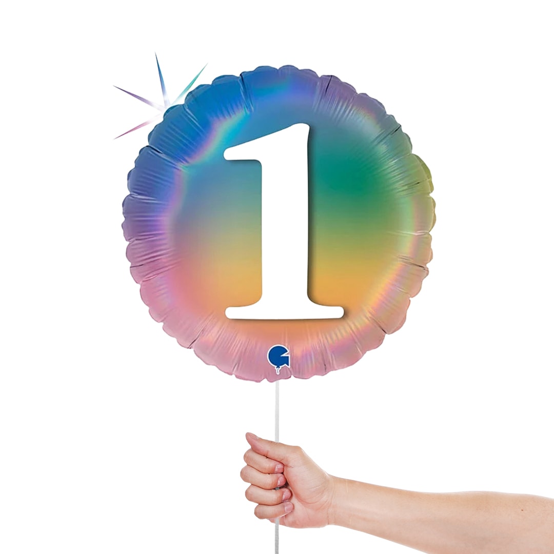 Age 1 Colourful Rainbow Holographic Round Foil Helium Balloon 46cm / 18 in Product Gallery Image