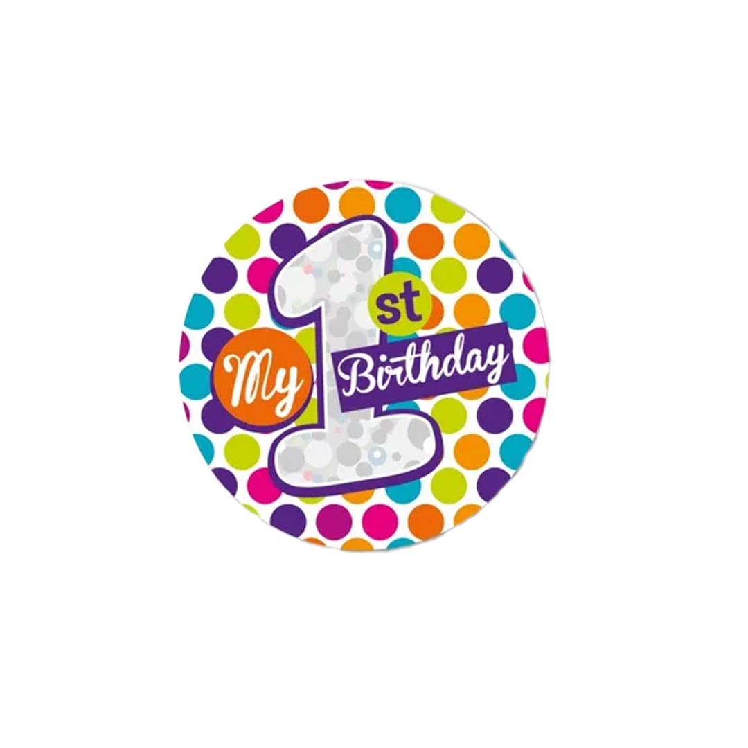Age 1 Colourful Dots Small Badge 6cm