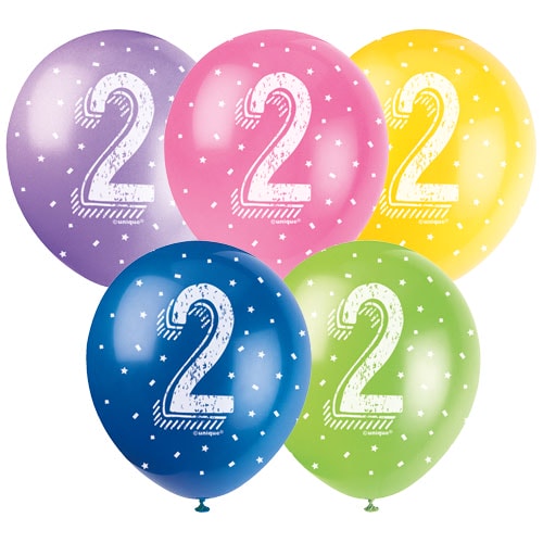 Age 2 Assorted Biodegradable Latex Balloons 30cm / 12 in - Pack of 5 Product Image