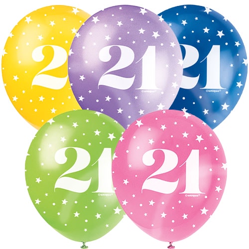 Assorted Age 21 Pearlised Biodegradable Latex Balloons 30cm / 12 in - Pack of 5