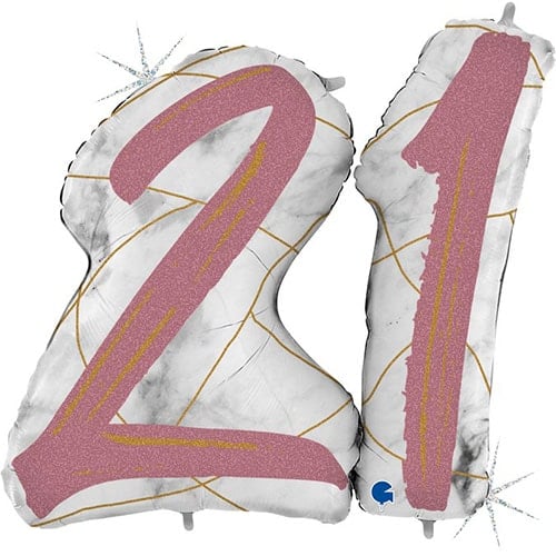 Age 21 Rose Gold Marble Mate Holographic Helium Foil Giant Balloon 109cm / 43 in
