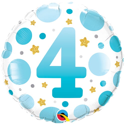 Age 4 Blue Dots Round Foil Helium Qualatex Balloon 46cm / 18 in Product Image