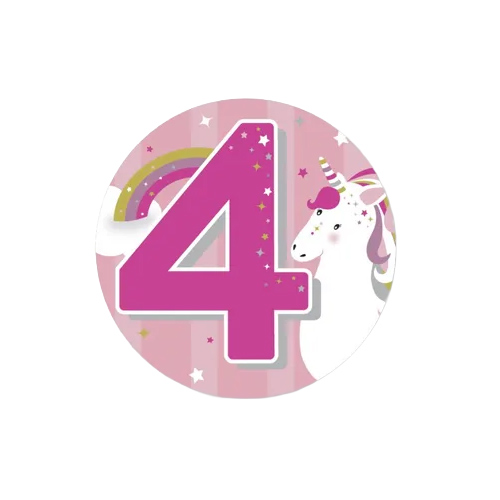 Age 4 Unicorn Small Badge 6cm