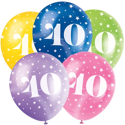 Assorted Age 40 Pearlised Biodegradable Latex Balloons 30cm / 12 in - Pack of 5