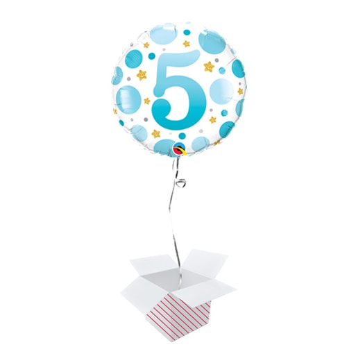 Age 5 Blue Dots Round Foil Helium Qualatex Balloon - Inflated Balloon in a Box Product Gallery Image