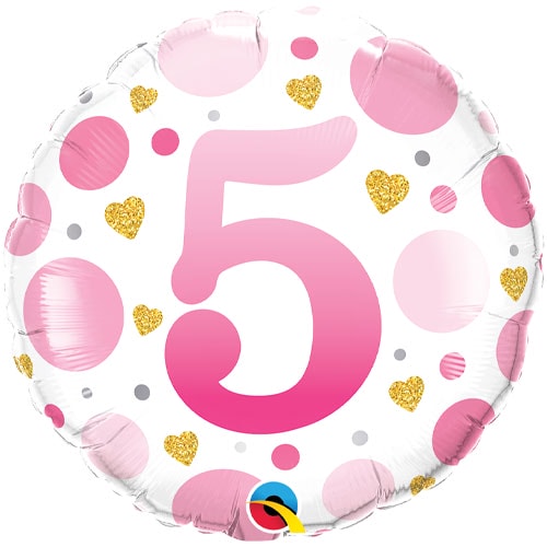 Age 5 Pink Dots Round Foil Helium Qualatex Balloon 46cm / 18 in Product Image