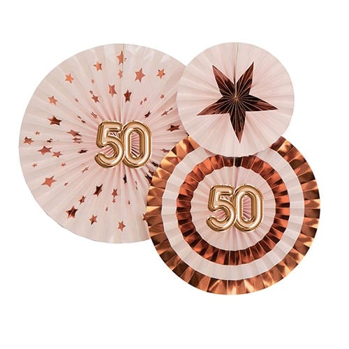 Age 50 Pink & Rose Gold Pinwheel Fan Hanging Decorations - Pack of 3 Product Image