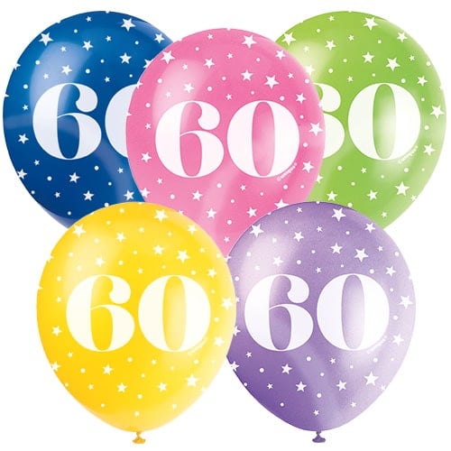 Age 60 Biodegradable Assorted Latex Balloons 30cm / 12 in - Pack of 5 Product Image