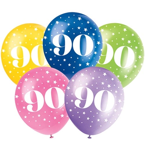 Age 90 Biodegradable Assorted Latex Balloons 30cm / 12 in - Pack of 5 Product Image