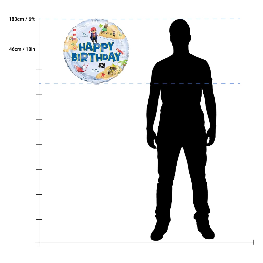 Ahoy Pirate Happy Birthday Round Foil Helium Balloon 46cm / 18 in Product Gallery Image