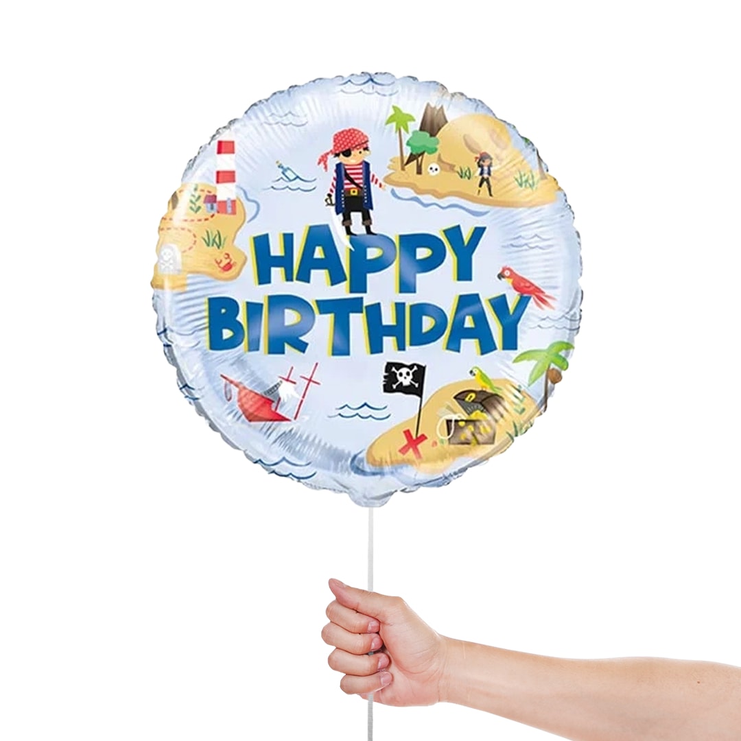 Ahoy Pirate Happy Birthday Round Foil Helium Balloon 46cm / 18 in Product Gallery Image