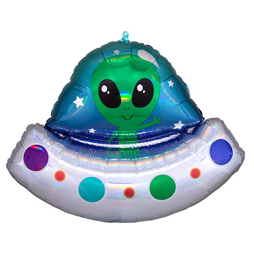 Alien Spaceship Holographic Iridescent Helium Foil Giant Balloon 71cm / 28 in Product Image