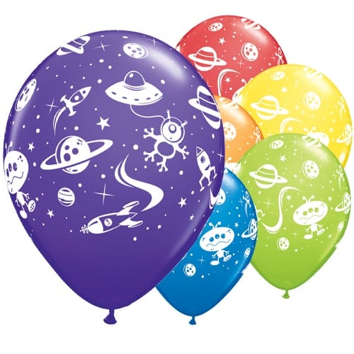 Aliens & Space Ships Assorted Latex Helium Qualatex Balloons 28cm / 11 in - Pack of 25 Product Image