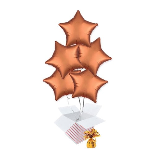 Amber Orange Satin Luxe Star Shape Foil Helium Balloon Bouquet - 5 Inflated Balloons In A Box