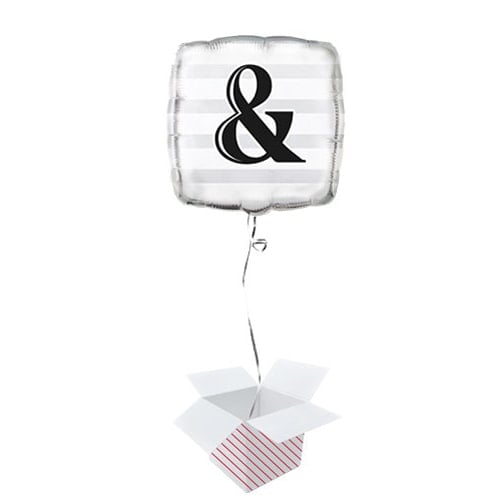 Ampersand Silver Square Foil Balloon - Inflated Balloon in a Box Product Gallery Image