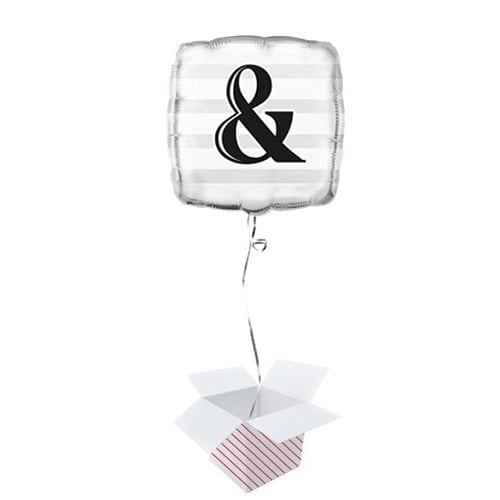 Ampersand Silver Square Foil Balloon - Inflated Balloon in a Box Product Image