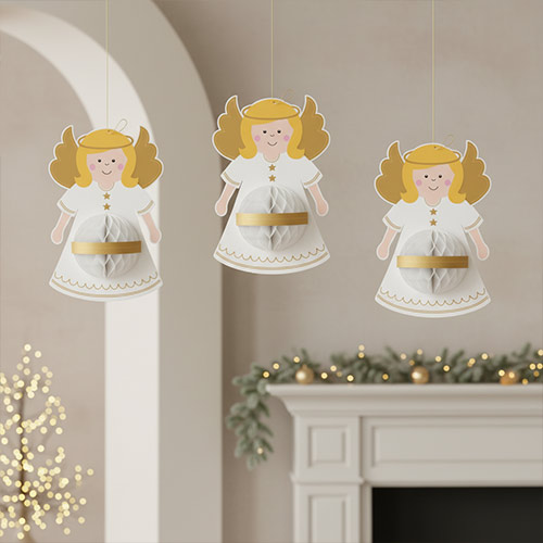 Angel Christmas Honeycomb Paper Hanging Decorations 38cm - Pack of 3