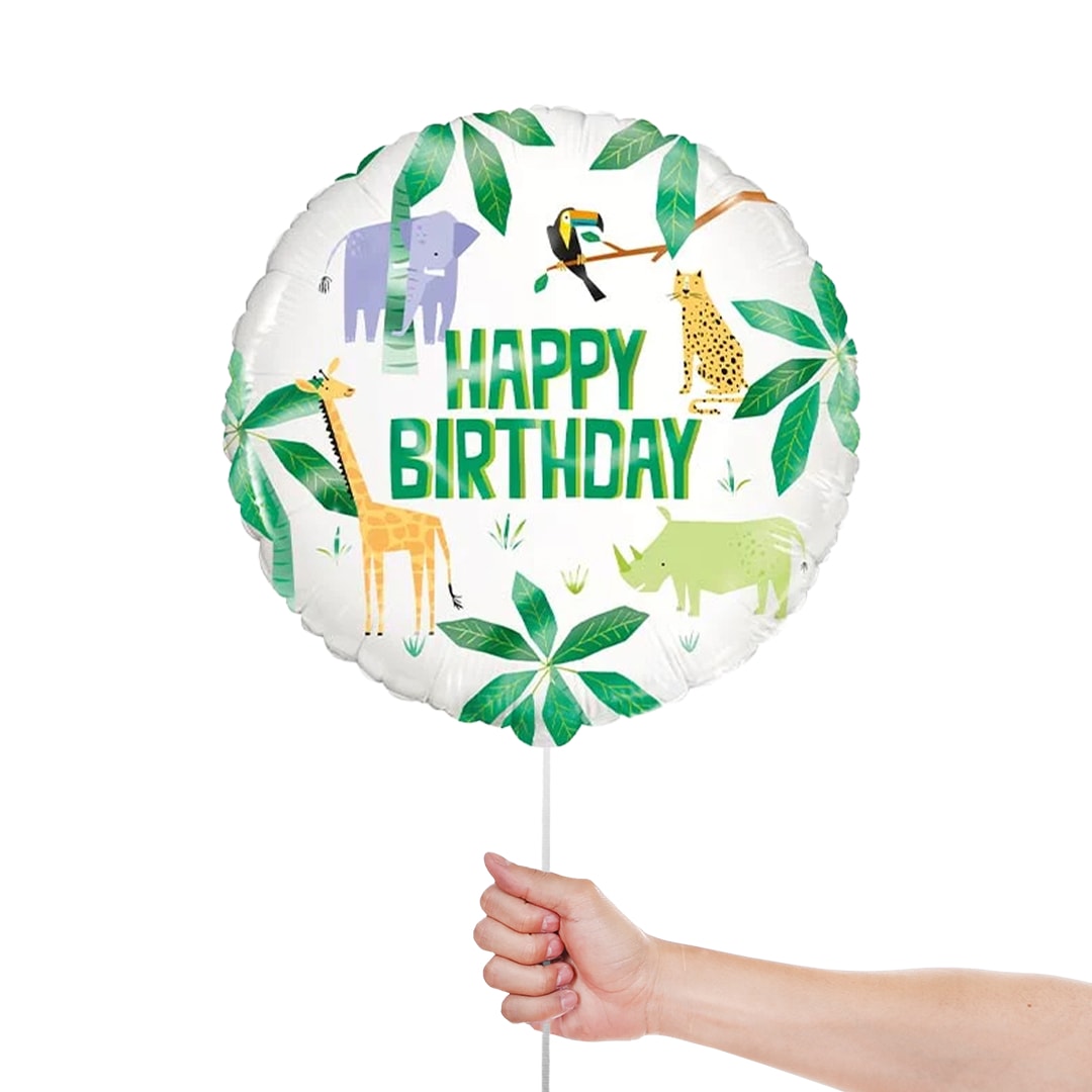 Animal Safari Happy Birthday Round Foil Helium Balloon 46cm / 18 in Product Gallery Image