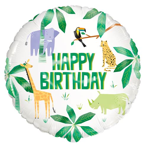 Animal Safari Happy Birthday Round Foil Helium Balloon 46cm / 18 in Product Gallery Image