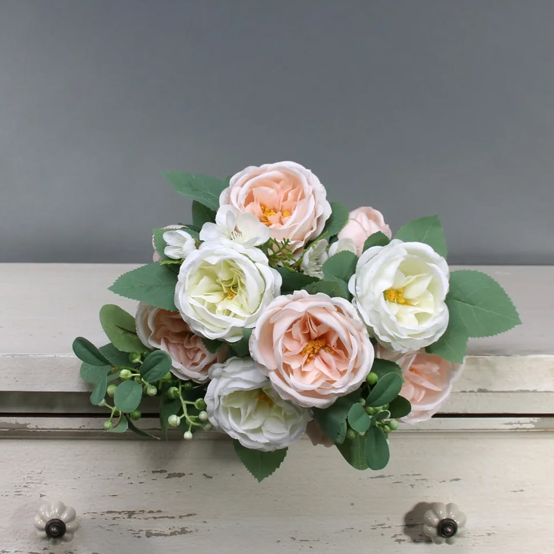 Artificial Cream Blush Tintagel Vintage English Rose Bouquet Spray Decoration 45cm