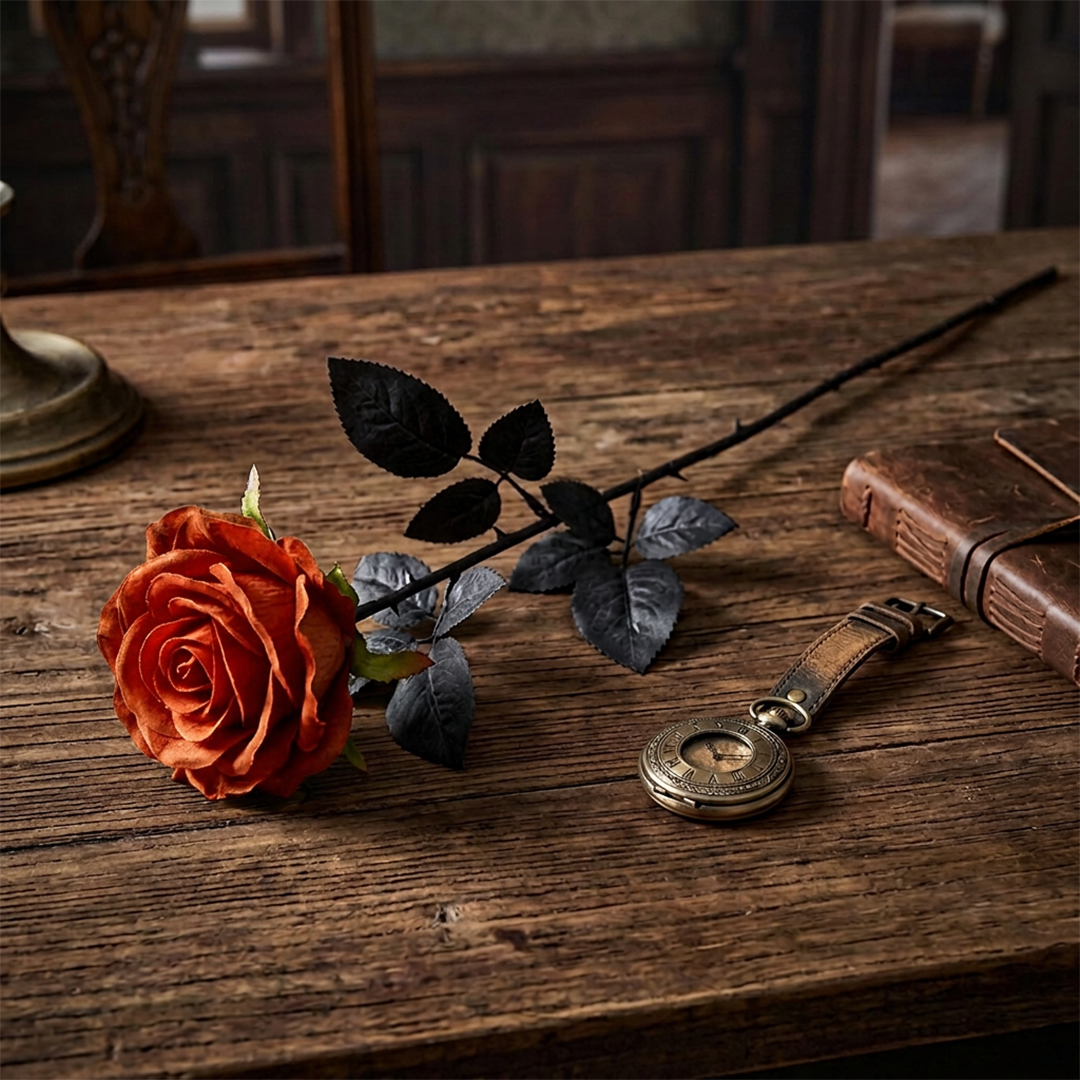 Artificial Orange Rose with Black Stem 63cm
