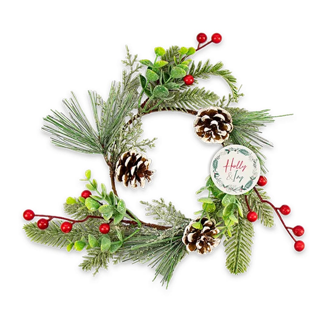 Artificial Pine Cone and Red Berry Christmas Wreath Decoration 25cm